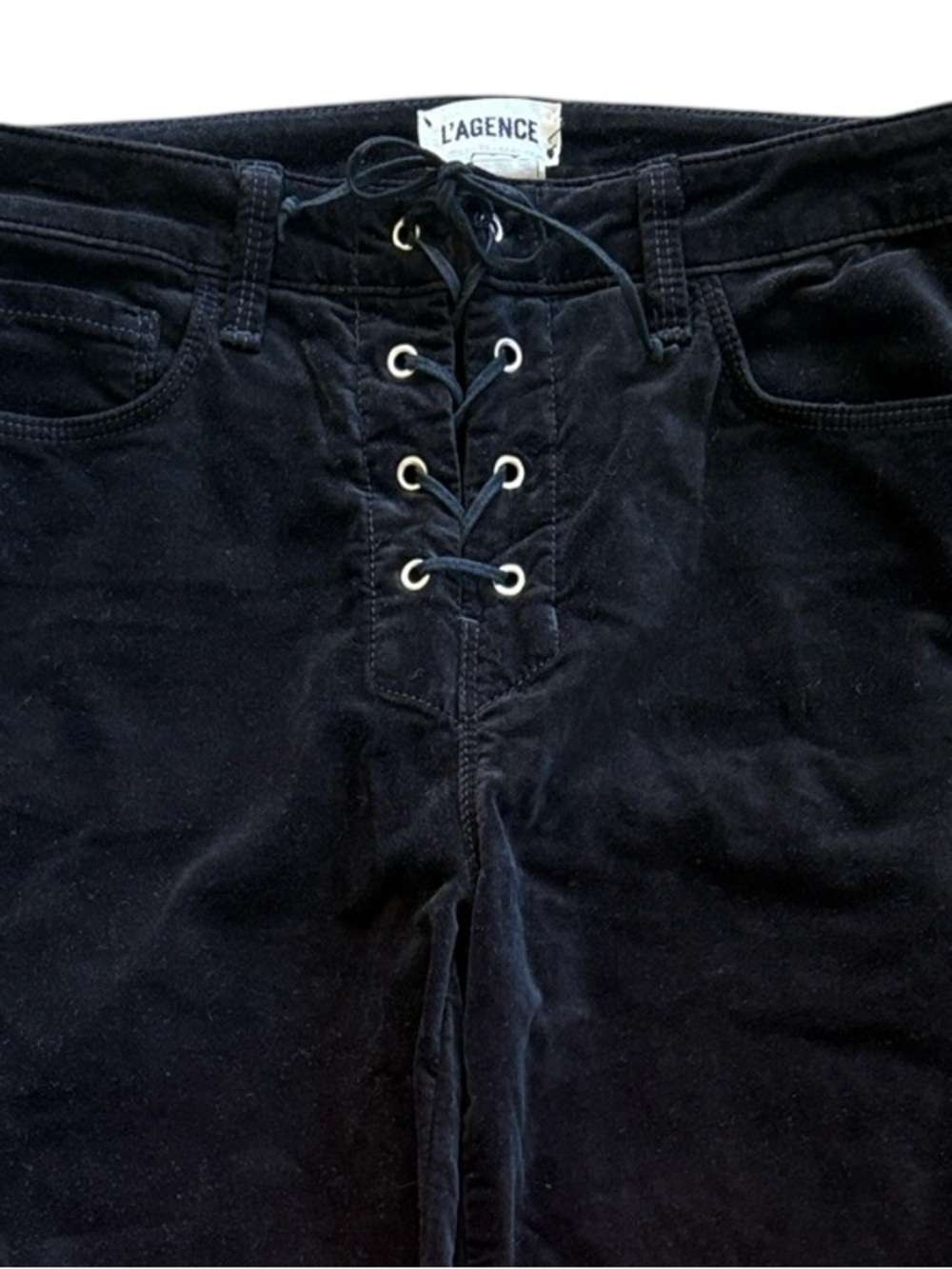 L’AGENCE Velvet Lace-Up Pants Black Size 29 - Picture 4 of 9